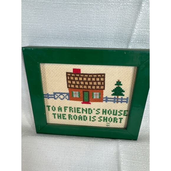 Cross Stitch "To a Friend's House the Road is Short" framed 5x6 - Picture 1 of 5
